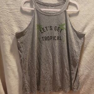 Gray Sleeveless Top with Tropical Print